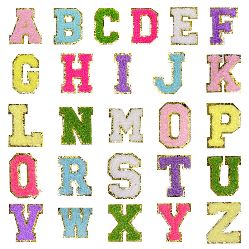 26 x Applique Embroidered Alphabet Self-Adhesive Patches for Hats Shirts Mixed color