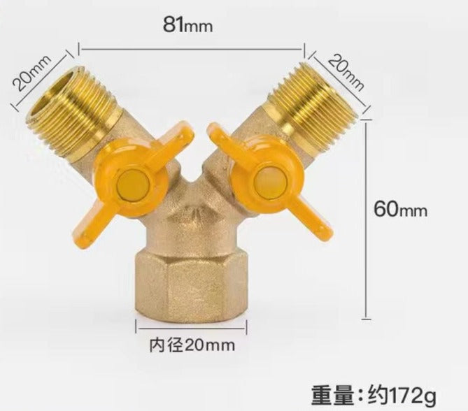 Three-Way Gas Valve Disc Handle 4-Point Gas Valve Y-Type Pagoda Gas Splitter Horn Valve Internal And External Silk Ball Valve- Outer wire + outer wire + inner wire (copper color)