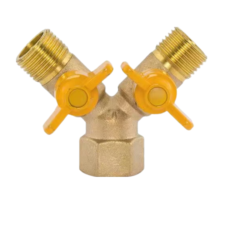 Three-Way Gas Valve Disc Handle 4-Point Gas Valve Y-Type Pagoda Gas Splitter Horn Valve Internal And External Silk Ball Valve- Outer wire + outer wire + inner wire (copper color)