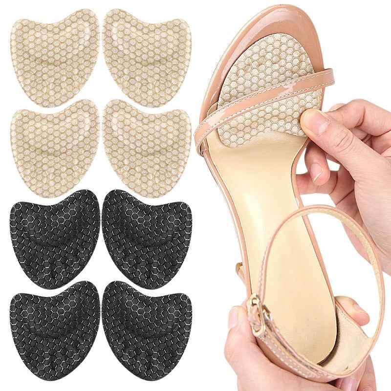 1 Pair of Five-Toe Forefoot Half Pad for High Heels – Soft Self-Adhesive Honeycomb Anti-Slip Shock-Absorbing Insole - Beige