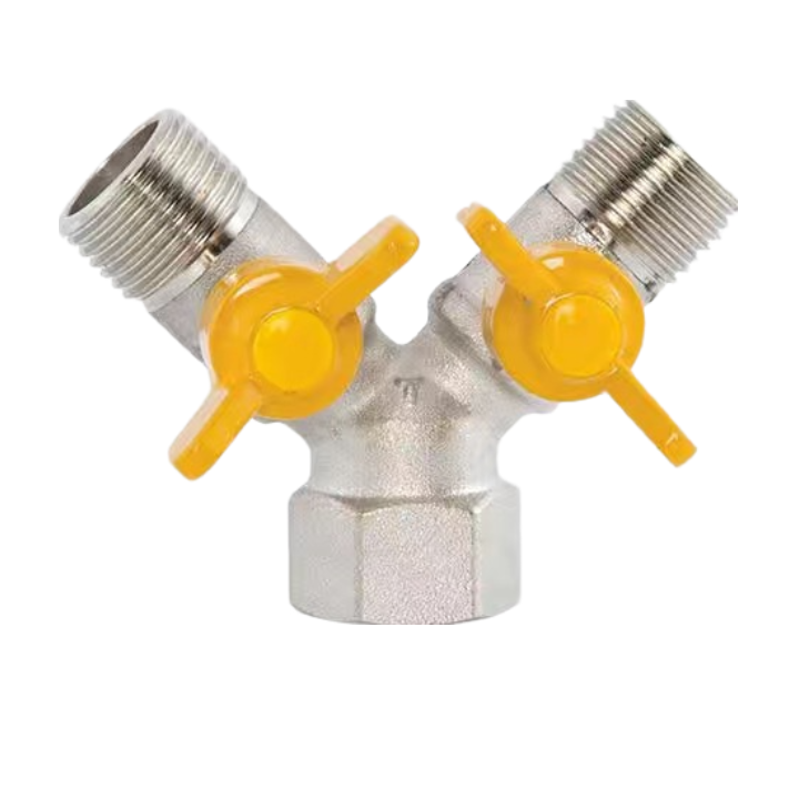 Three-Way Gas Valve Disc Handle 4-Point Gas Valve Y-Type Pagoda Gas Splitter Horn Valve Internal And External Silk Ball Valve-  Outer wire + outer wire + inner wire (copper plating)