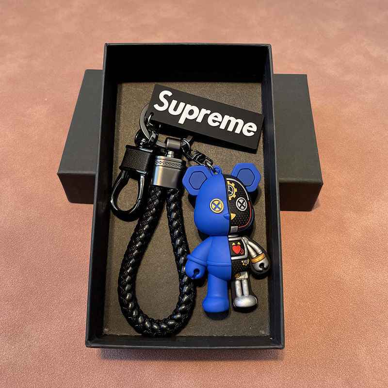 Trendy high-end mechanical bear car keychain, personalized couple gift, 3D doll, bag pendant, small gift