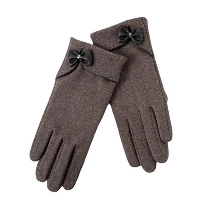 Bowknot touch screen warm gloves winter plus velvet gloves fashionable all-match adult gloves