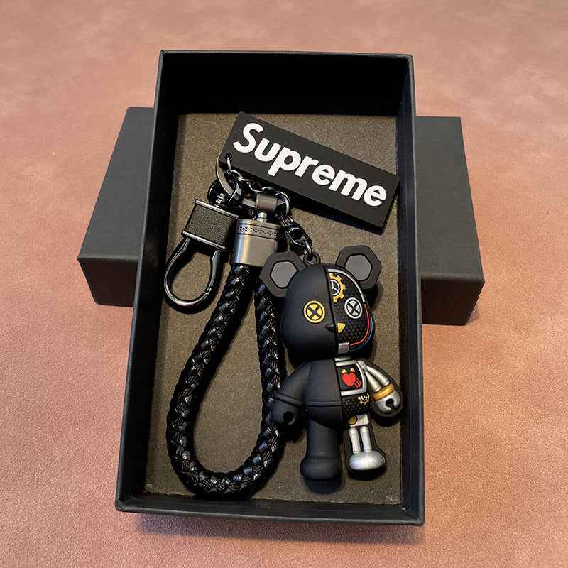 Trendy high-end mechanical bear car keychain, personalized couple gift, 3D doll, bag pendant, small gift