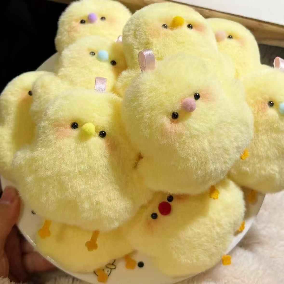 New cute squeaky chick plush pendant, cartoon little yellow chick, handmade animal doll keychain