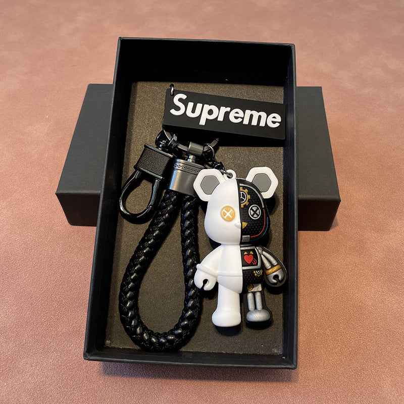 Trendy high-end mechanical bear car keychain, personalized couple gift, 3D doll, bag pendant, small gift