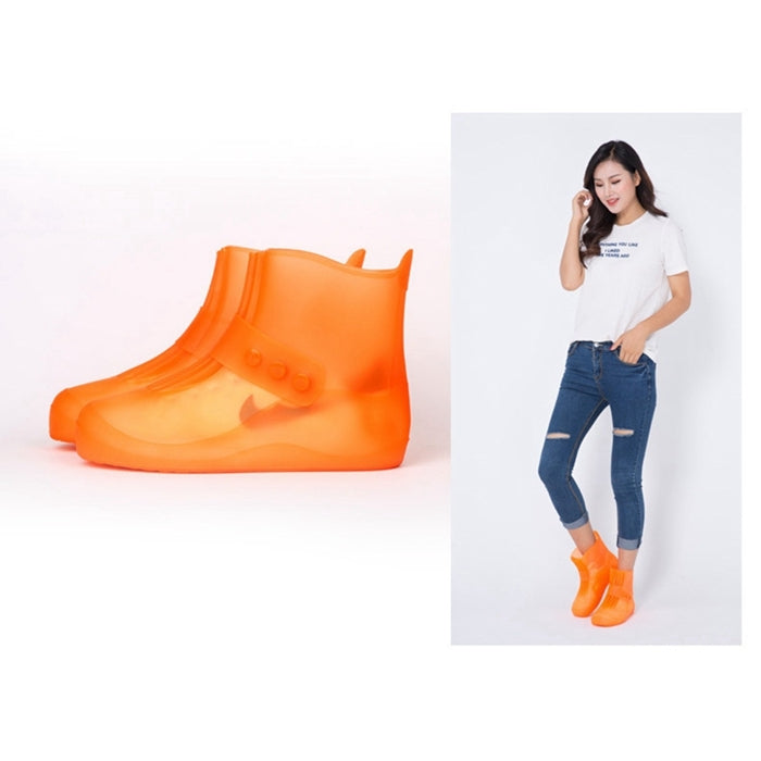 Fashion Integrated PVC Waterproof  Non-slip Shoe Cover with Thickened Soles Size: 32-33(Orange)