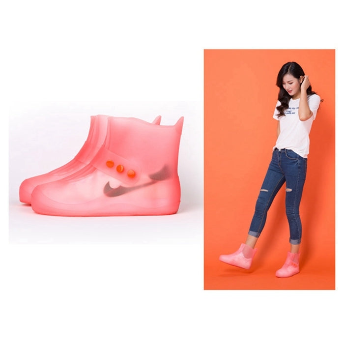 Fashion Integrated PVC Waterproof  Non-slip Shoe Cover with Thickened Soles Size: 32-33(Pink)