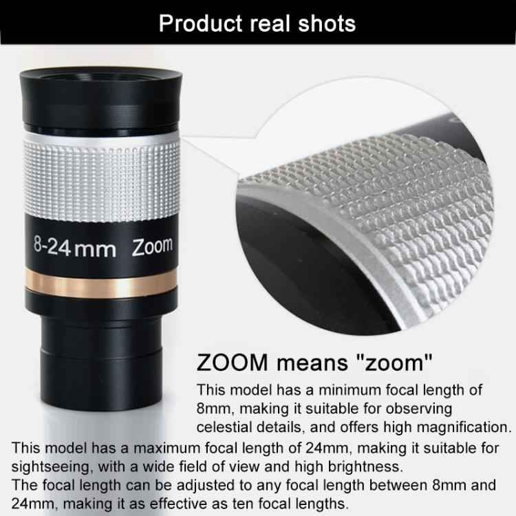 Astronomical Telescope 8-24mm All-metal Continuous Zoom Eyepiece (Silver)