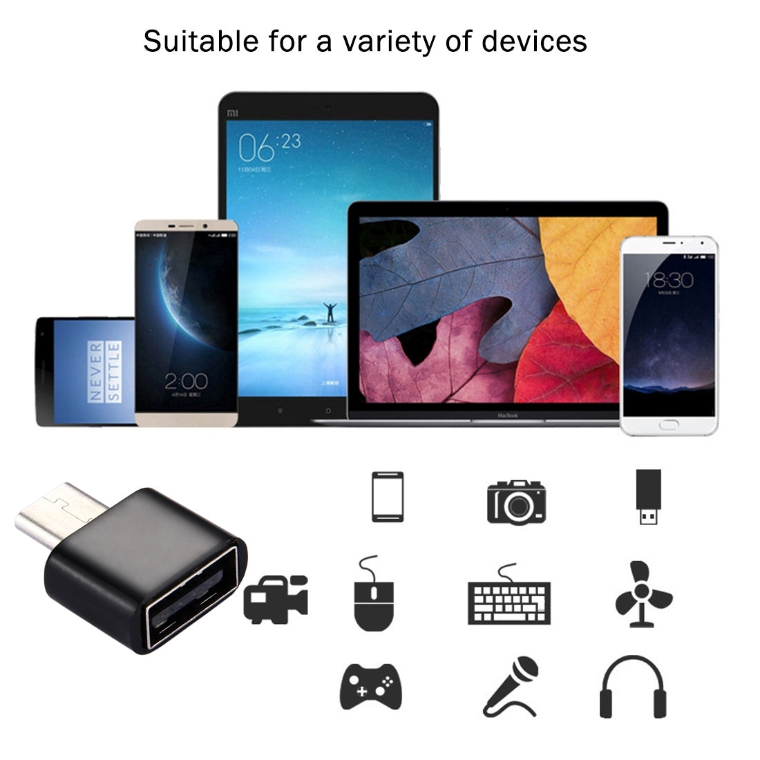 Plastic USB-C / Type-C Male to USB 2.0 Female OTG Data Transmission Charging Adapter