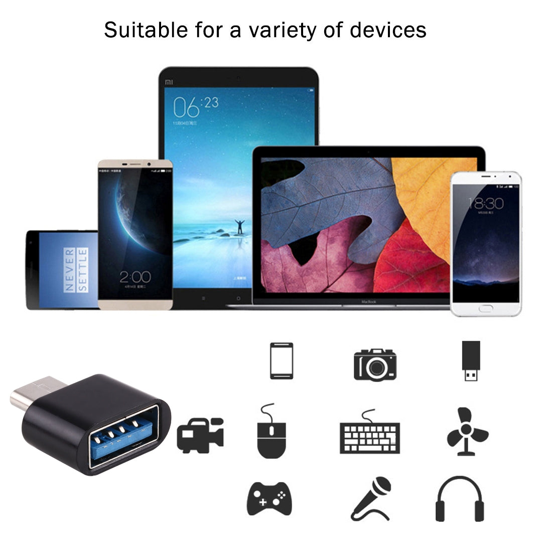 Plastic USB-C / Type-C Male to USB 2.0 Female OTG Data Transmission Charging Adapter(Black)