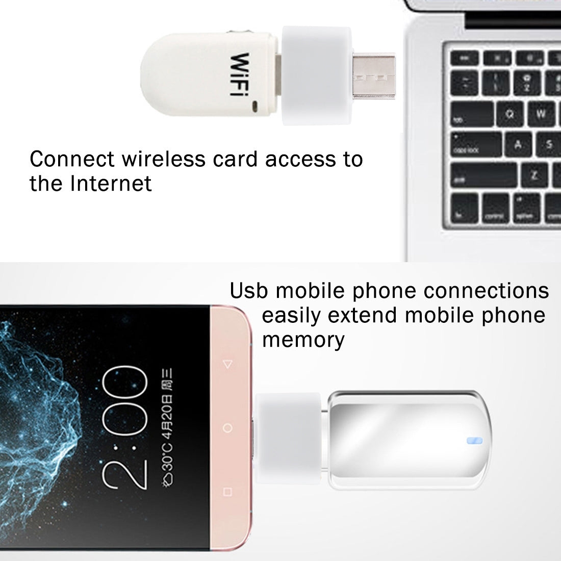 Plastic USB-C / Type-C Male to USB 2.0 Female OTG Data Transmission Charging Adapter(White)