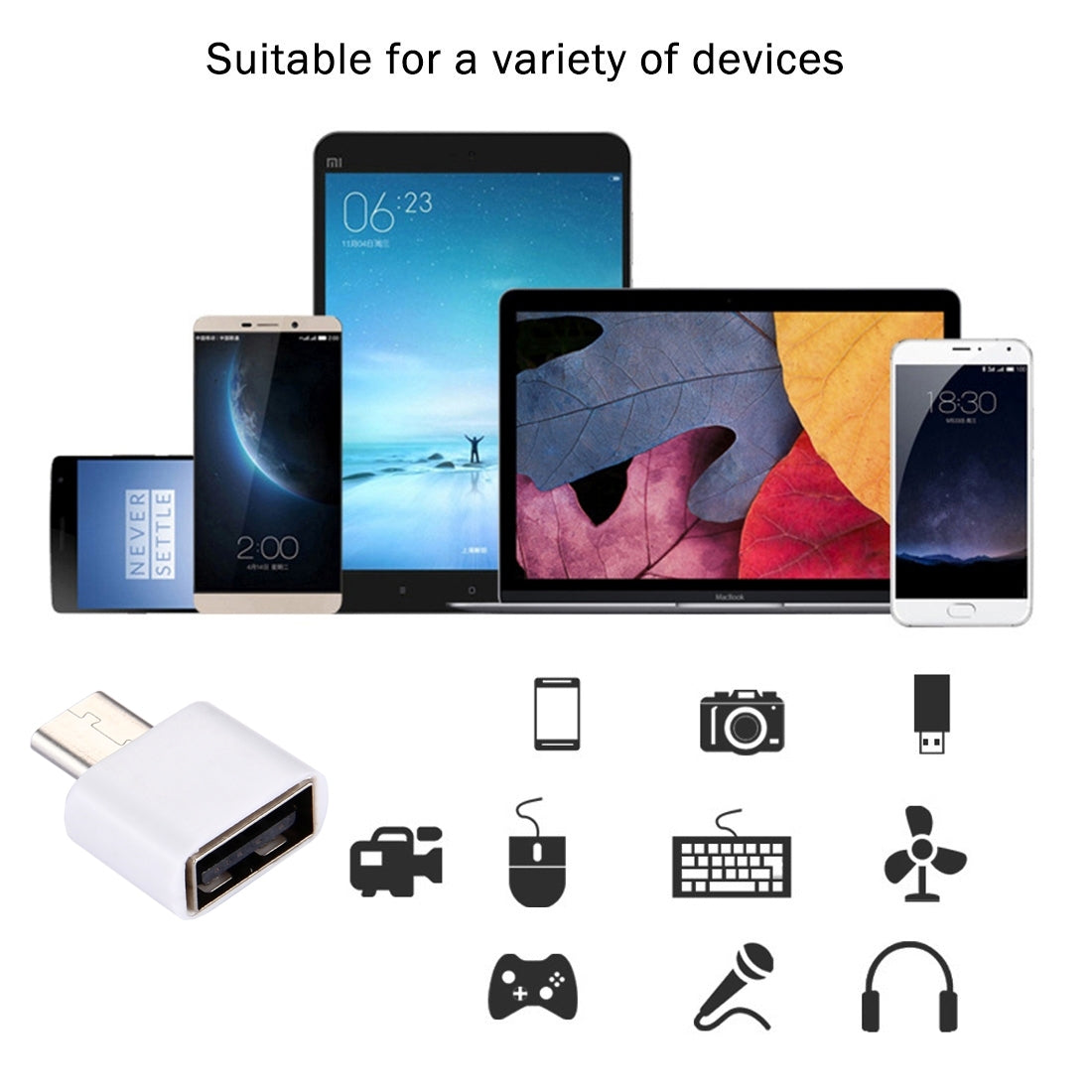 Plastic USB-C / Type-C Male to USB 2.0 Female OTG Data Transmission Charging Adapter(White)