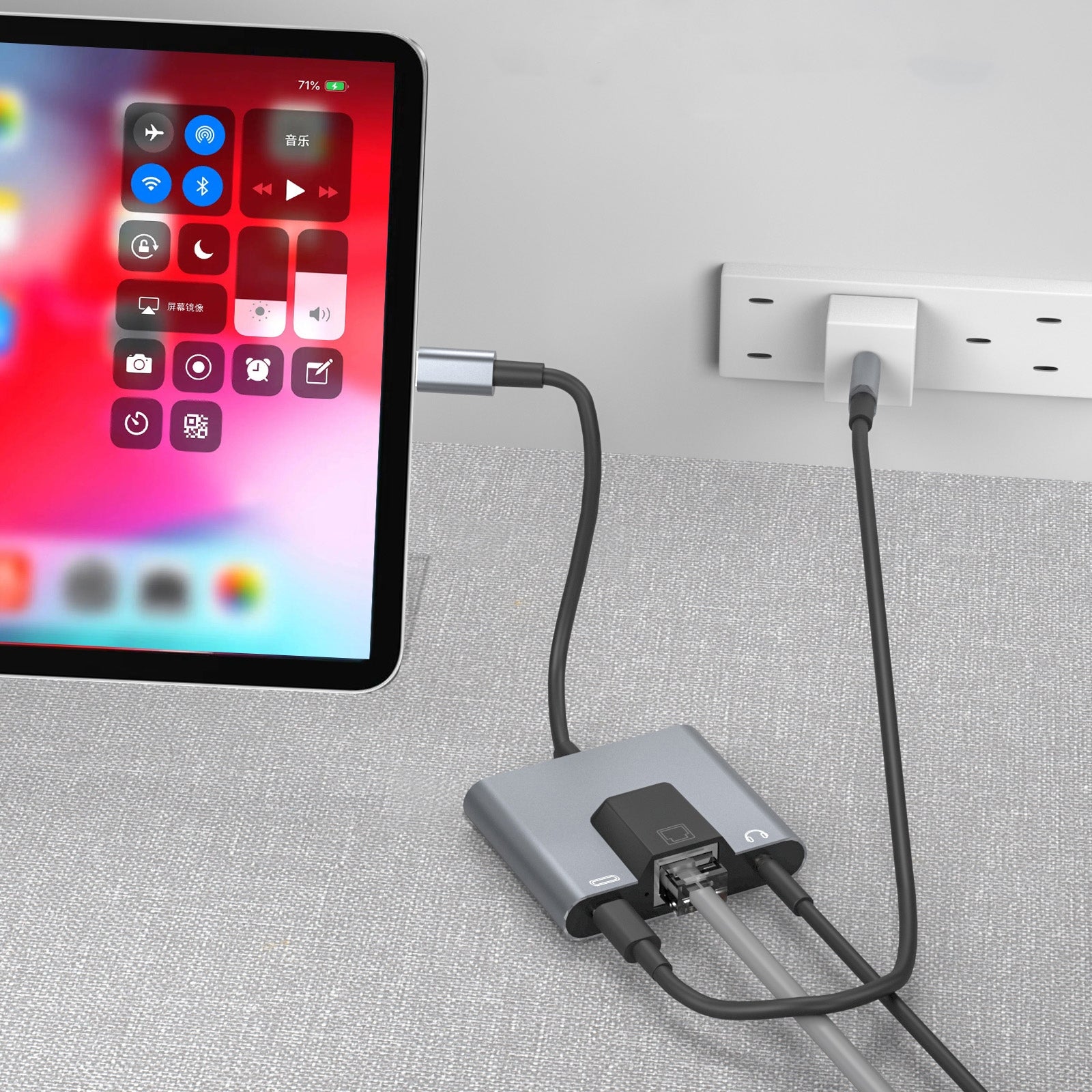 NK-1056TC 3 in 1 USB-C / Type-C Male to USB-C / Type-C Charging + Ethernet + 3.5mm Earphone Female Adapter