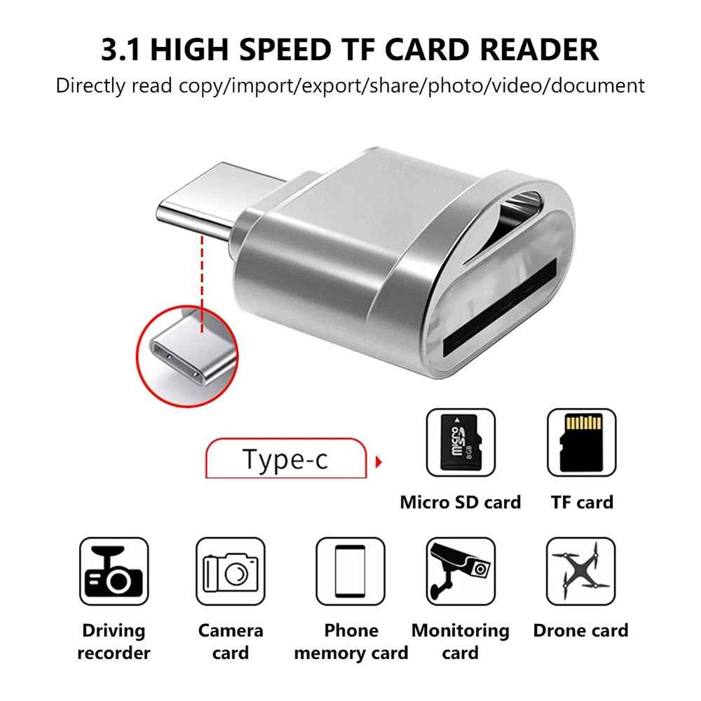 Uniqbuy For USB-C / Type-C 3.1 to Micro SD Card (TF Card) Reader Adapter(Silver)