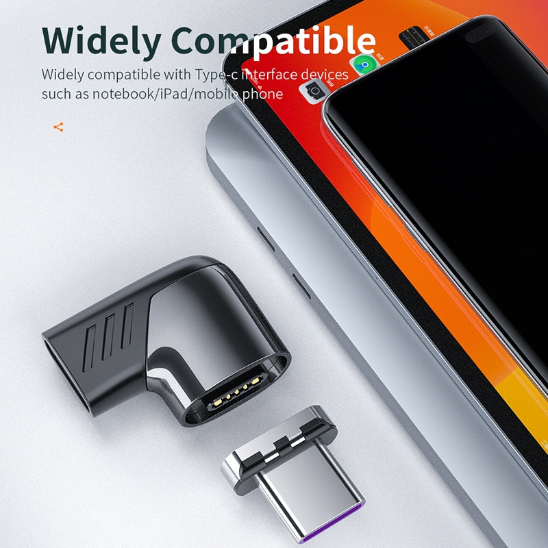 X20 120W PD USB-C / Type-C Female to USB-C / Type-C Elbow Magnetic Charging Adapter(Black)