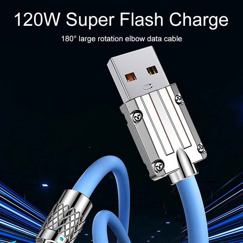 Uniqbuy For Mech Series 6A 120W USB to Type-C 180-degree Metal Plug Fast Charging Cable, Length: 1.8m(Blue)