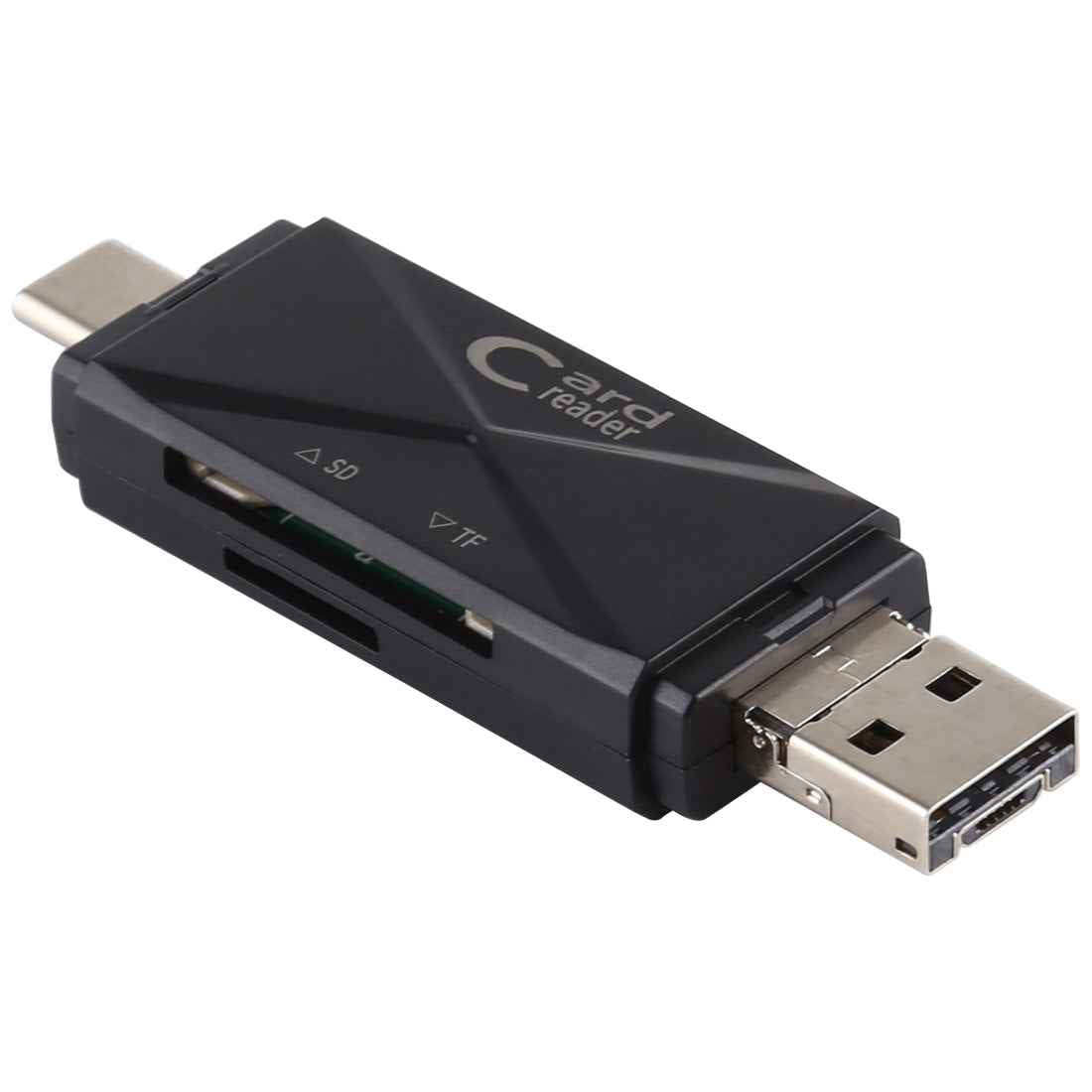 Uniqbuy For USB-C / Type-C + SD + TF + Micro USB to USB 2.0 Card Reader (Black)