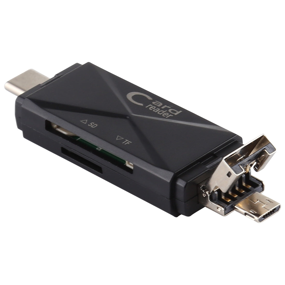 USB-C / Type-C + SD + TF + Micro USB to USB 2.0 Card Reader (Black)