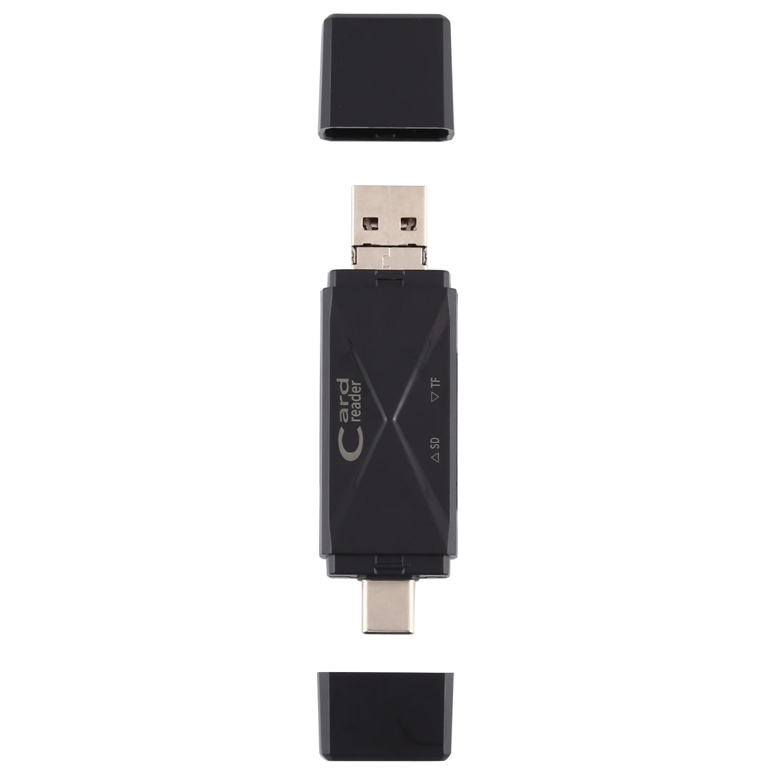 USB-C / Type-C + SD + TF + Micro USB to USB 2.0 Card Reader (Black)