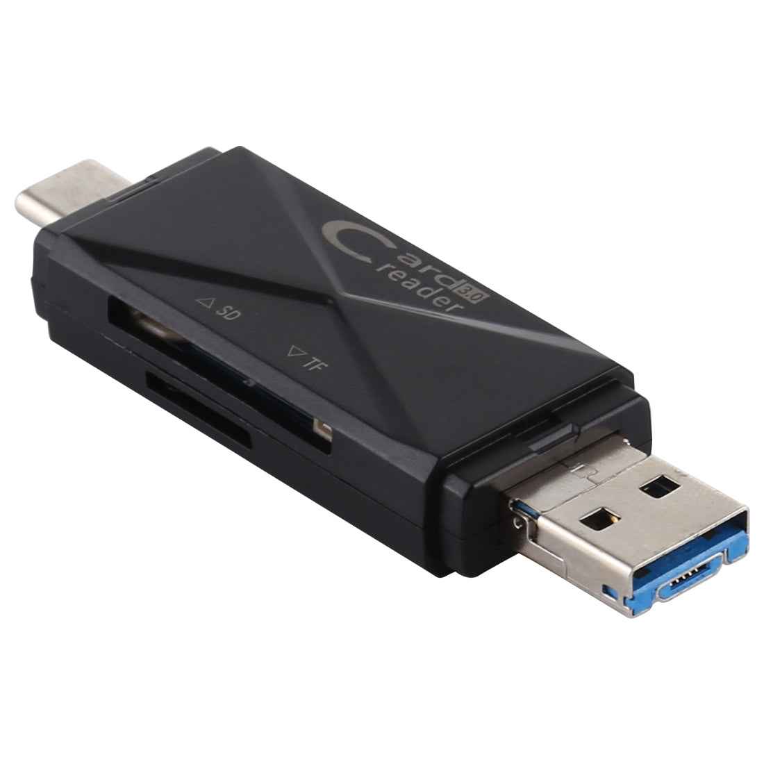 Uniqbuy For USB-C / Type-C + SD + TF + Micro USB to USB 3.0 Card Reader (Black)