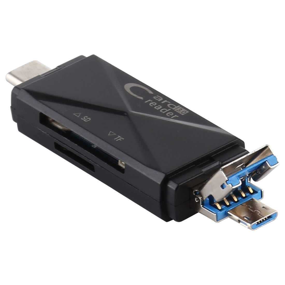 USB-C / Type-C + SD + TF + Micro USB to USB 3.0 Card Reader (Black)
