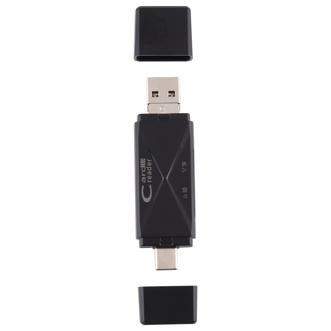 USB-C / Type-C + SD + TF + Micro USB to USB 3.0 Card Reader (Black)