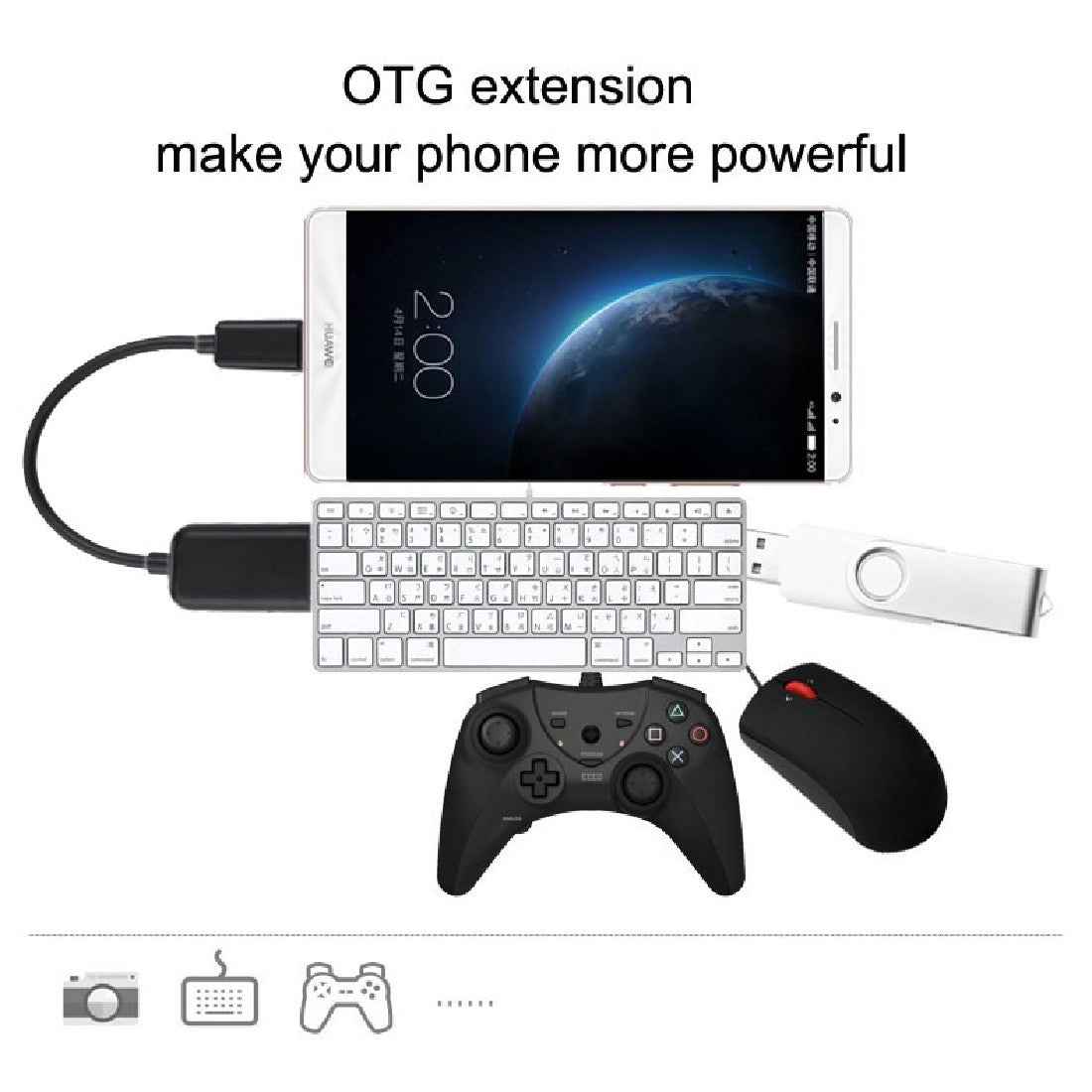 Uniqbuy For High Quality USB 2.0 AF to Micro USB 5 Pin Male Adapter Cable with OTG Function, Length: 15cm(Black)