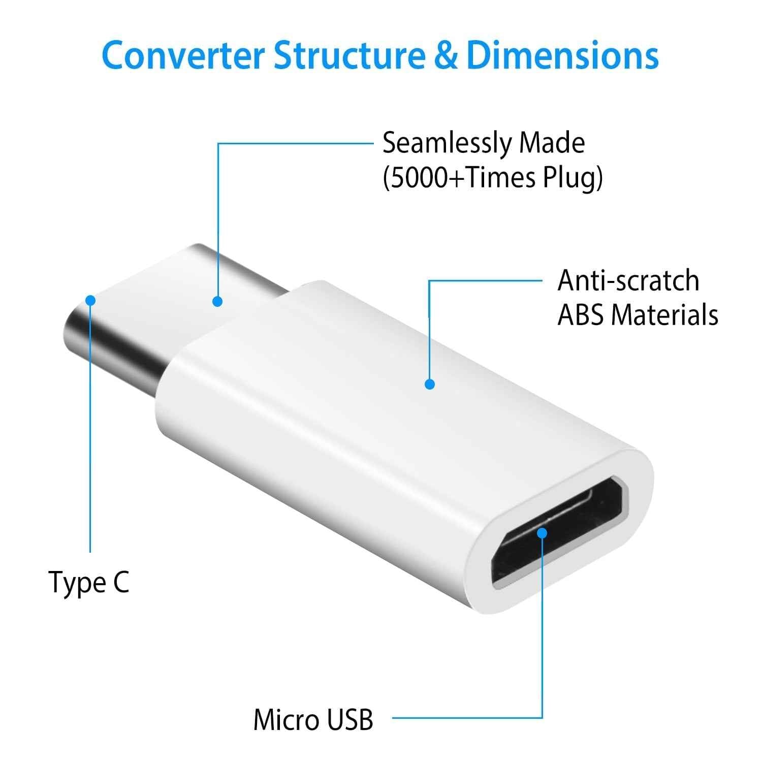 Uniqbuy For USB-C / Type-C 3.1 Male to Micro USB Female Converter Adapter, Length: 2.5cm(White)