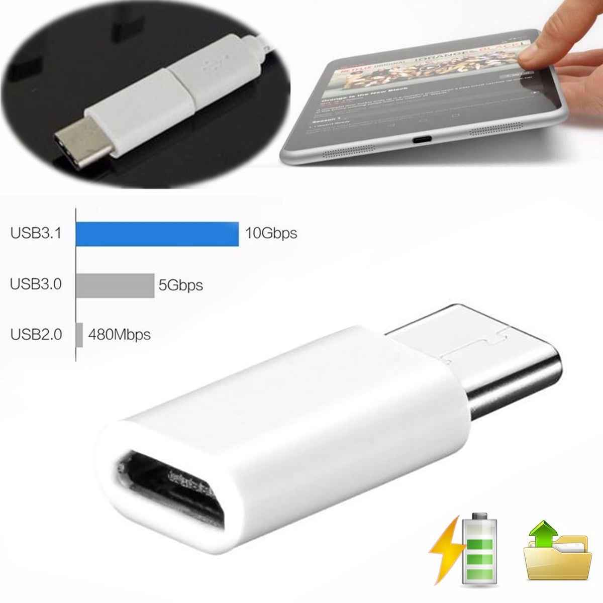 Uniqbuy For USB-C / Type-C 3.1 Male to Micro USB Female Converter Adapter, Length: 2.5cm(White)