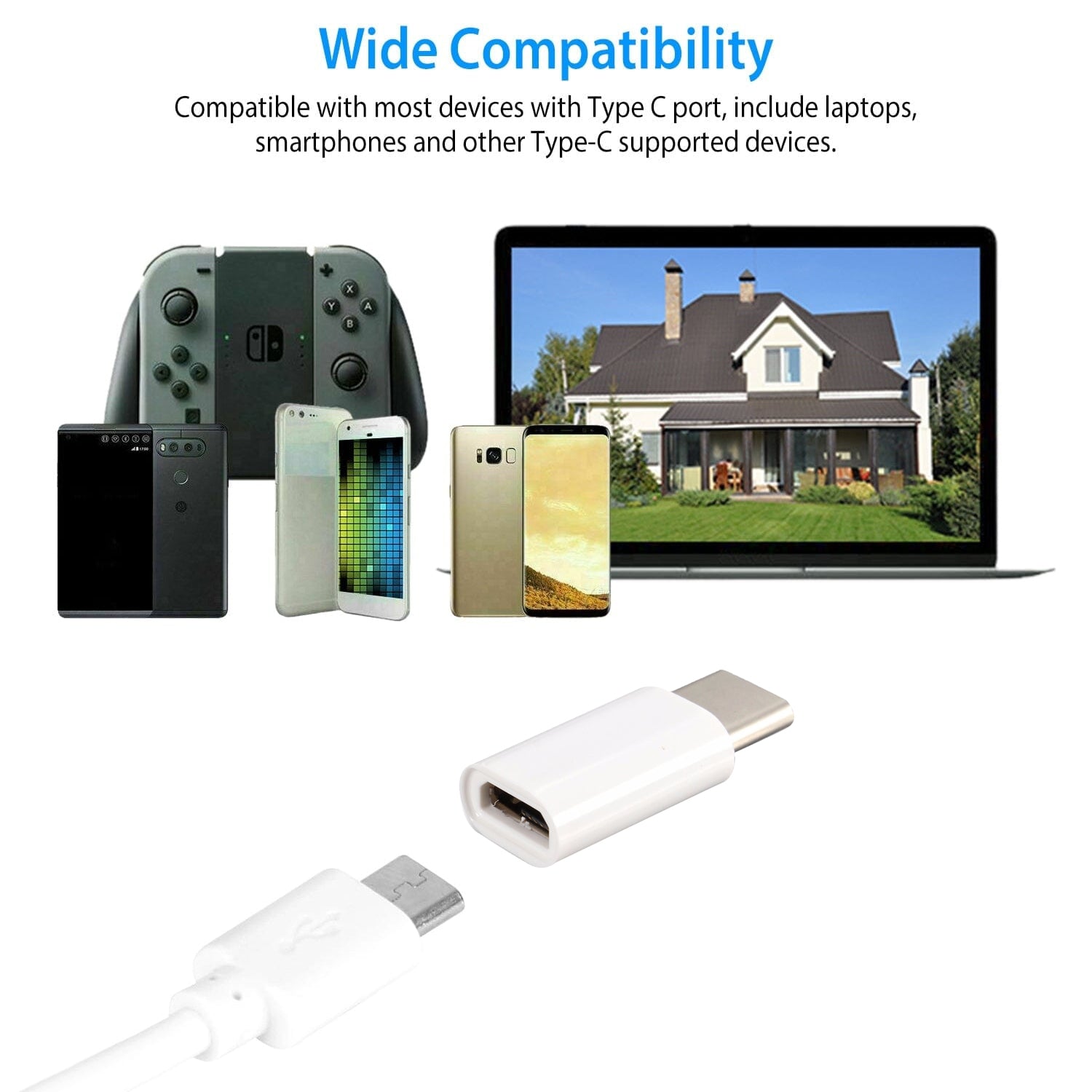 USB-C / Type-C 3.1 Male to Micro USB Female Converter Adapter, Length: 2.5cm(White)