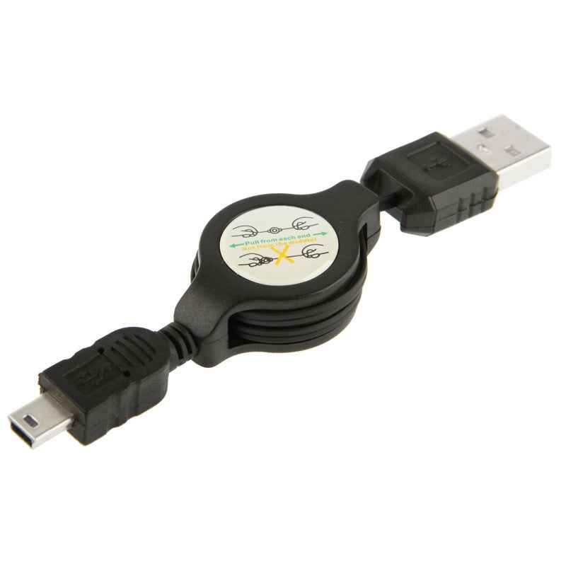 Uniqbuy For USB 1.1 to Mini 5 Pin USB Retractable Data & Charger Cable for Motorola V3 / Mobile Phone / MP3 / MP4 / Digital Camera / GPS, Length: 10cm (Can be Extended to 80cm), Black(Black)