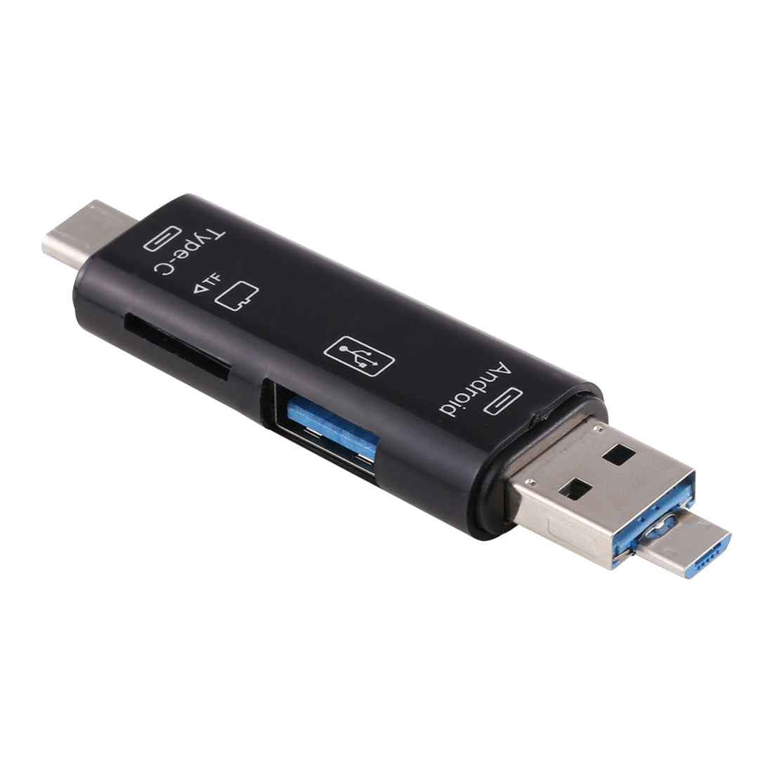 Uniqbuy For D-188 3 in 1 TF & USB to Micro USB & Type-C Card Reader OTG Adapter Connector(Black)