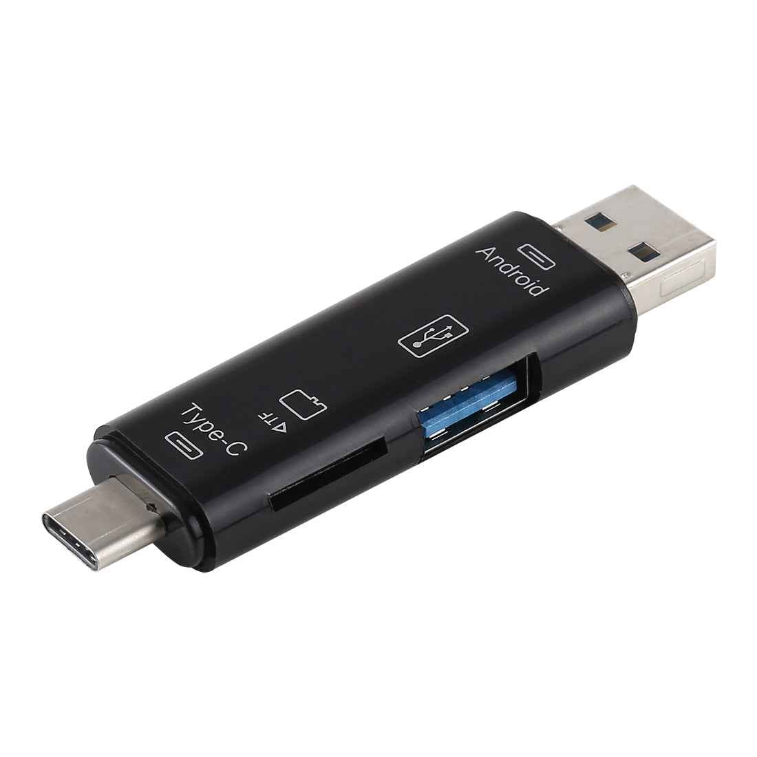 Uniqbuy For D-188 3 in 1 TF & USB to Micro USB & Type-C Card Reader OTG Adapter Connector(Black)