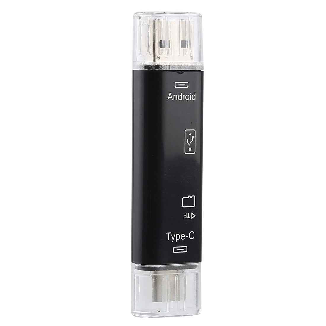 Uniqbuy For D-188 3 in 1 TF & USB to Micro USB & Type-C Card Reader OTG Adapter Connector(Black)