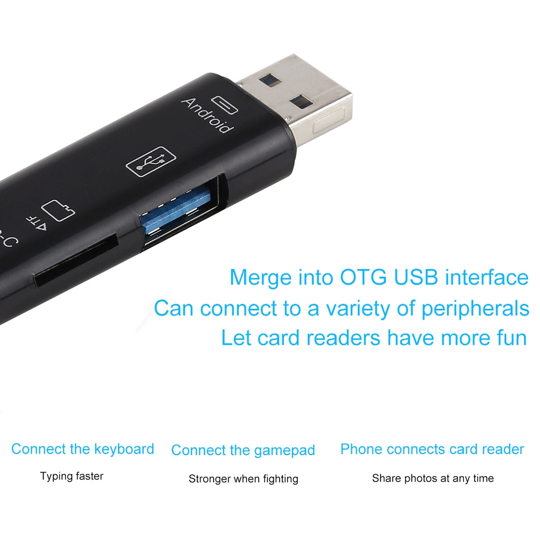 D-188 3 in 1 TF & USB to Micro USB & Type-C Card Reader OTG Adapter Connector(Black)