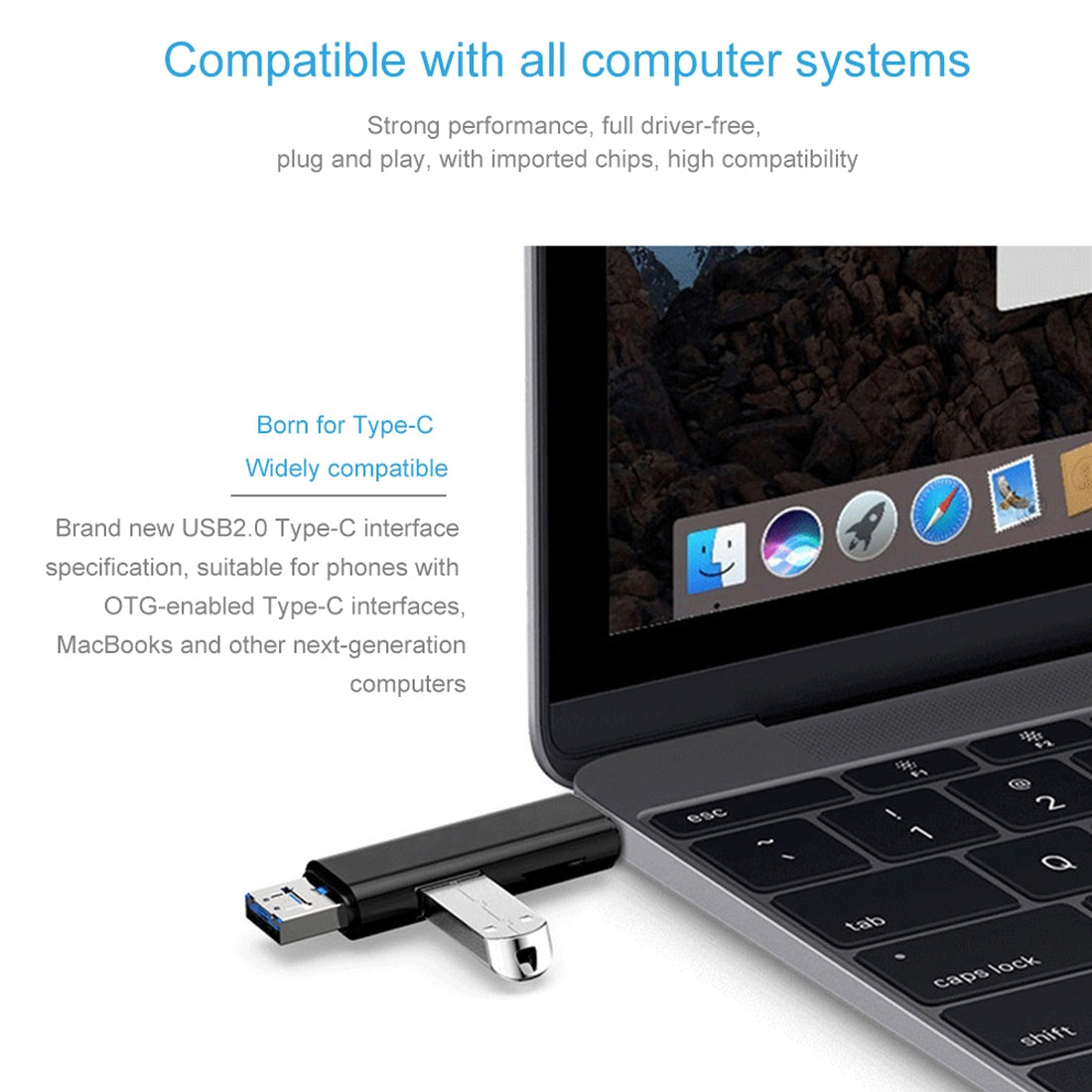 D-188 3 in 1 TF & USB to Micro USB & Type-C Card Reader OTG Adapter Connector(Black)