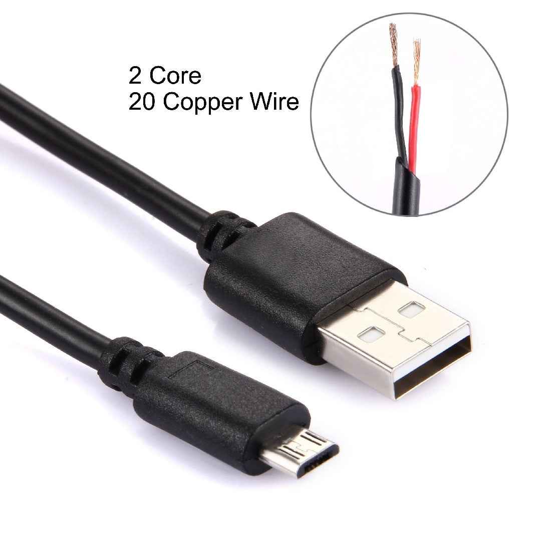 Uniqbuy For 2 Cores 20 Copper Wires Micro USB to USB 2.0 Charging Cable, Cable Length: About 30cm
