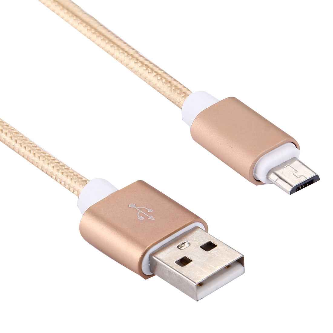 Uniqbuy For 20cm 2A Woven Style Metal Head Micro USB to USB V8 Data / Charger Cable, For Samsung / Huawei / Xiaomi / Meizu / LG / HTC and Other Smartphones(Gold)