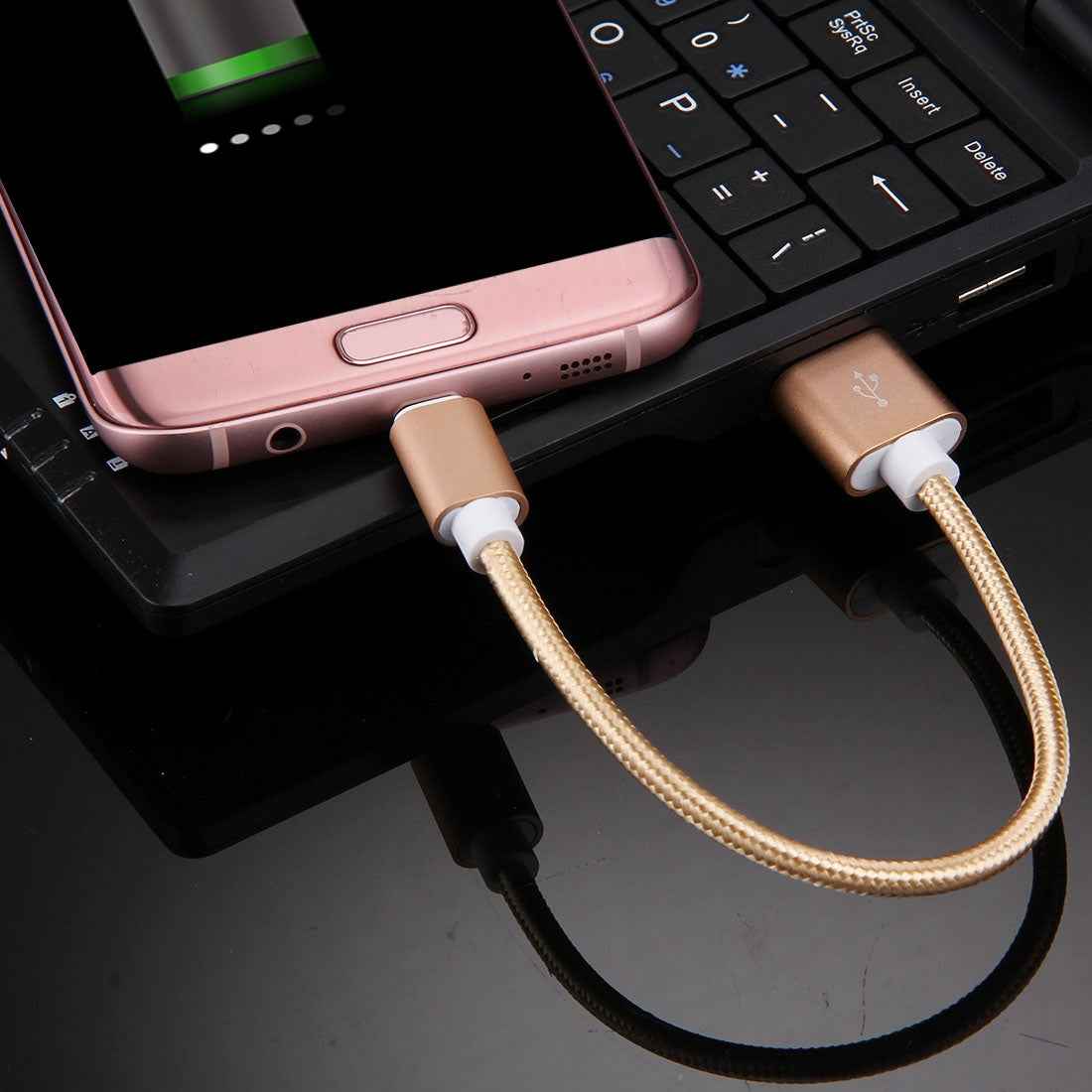 Uniqbuy For 20cm 2A Woven Style Metal Head Micro USB to USB V8 Data / Charger Cable, For Samsung / Huawei / Xiaomi / Meizu / LG / HTC and Other Smartphones(Gold)