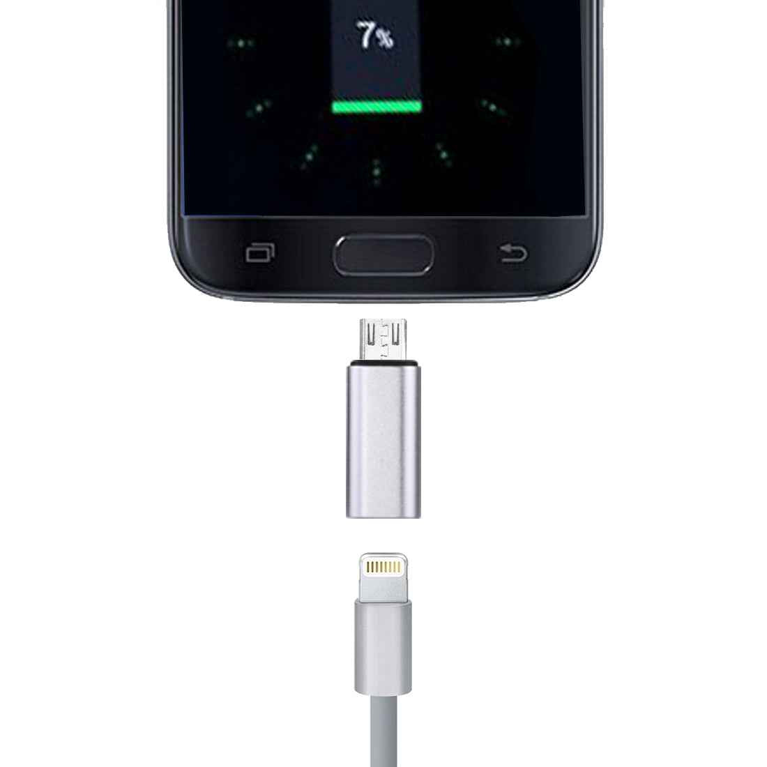 Uniqbuy For 8 Pin Female to Micro USB Male Metal Shell Adapter, For Samsung / Huawei / Xiaomi / Meizu / LG / HTC and Other Smartphones(Silver)