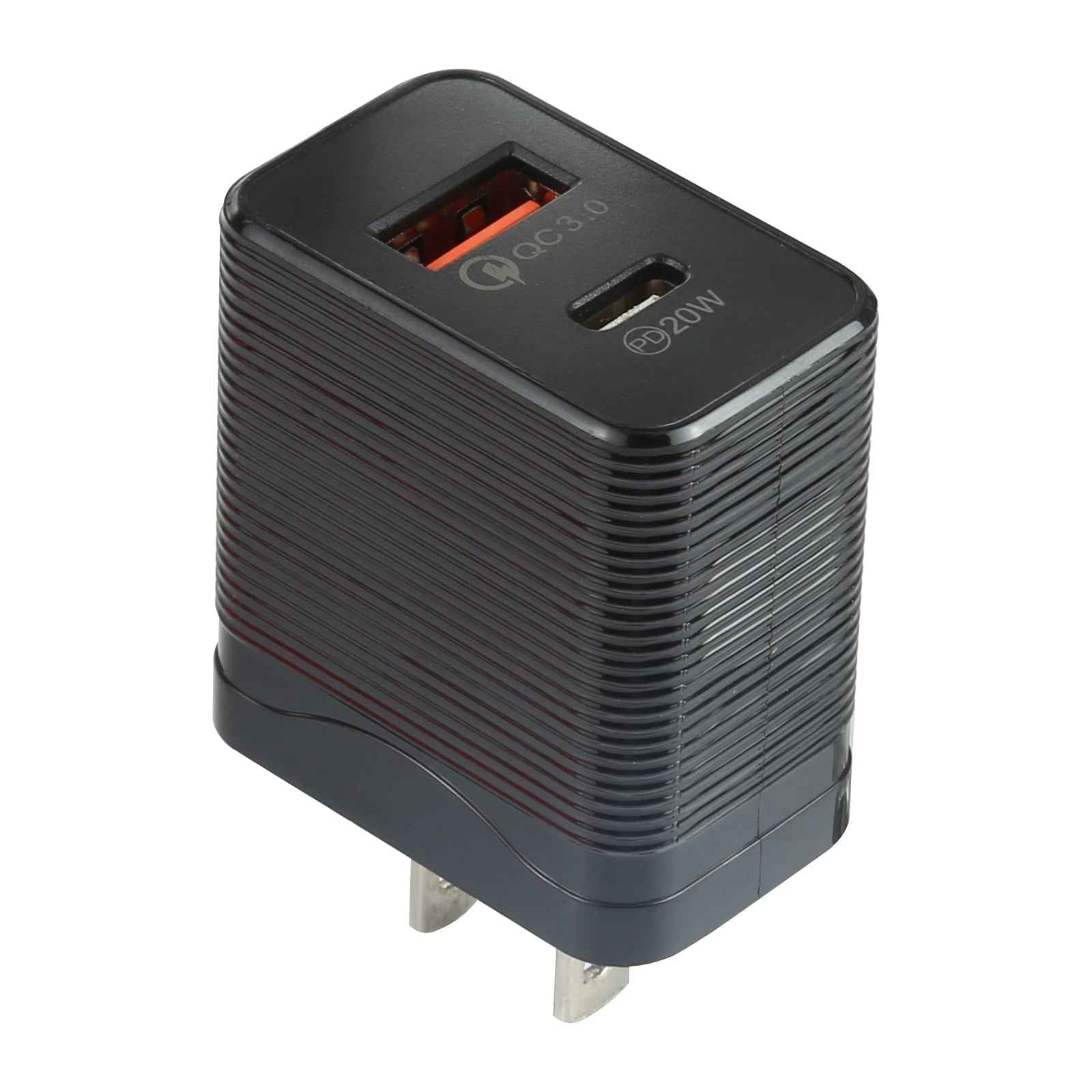Uniqbuy For LZ-728 QC 3.0 USB + PD 20W USB-C / Type-C Fast Travel Charger, US Plug (Black)