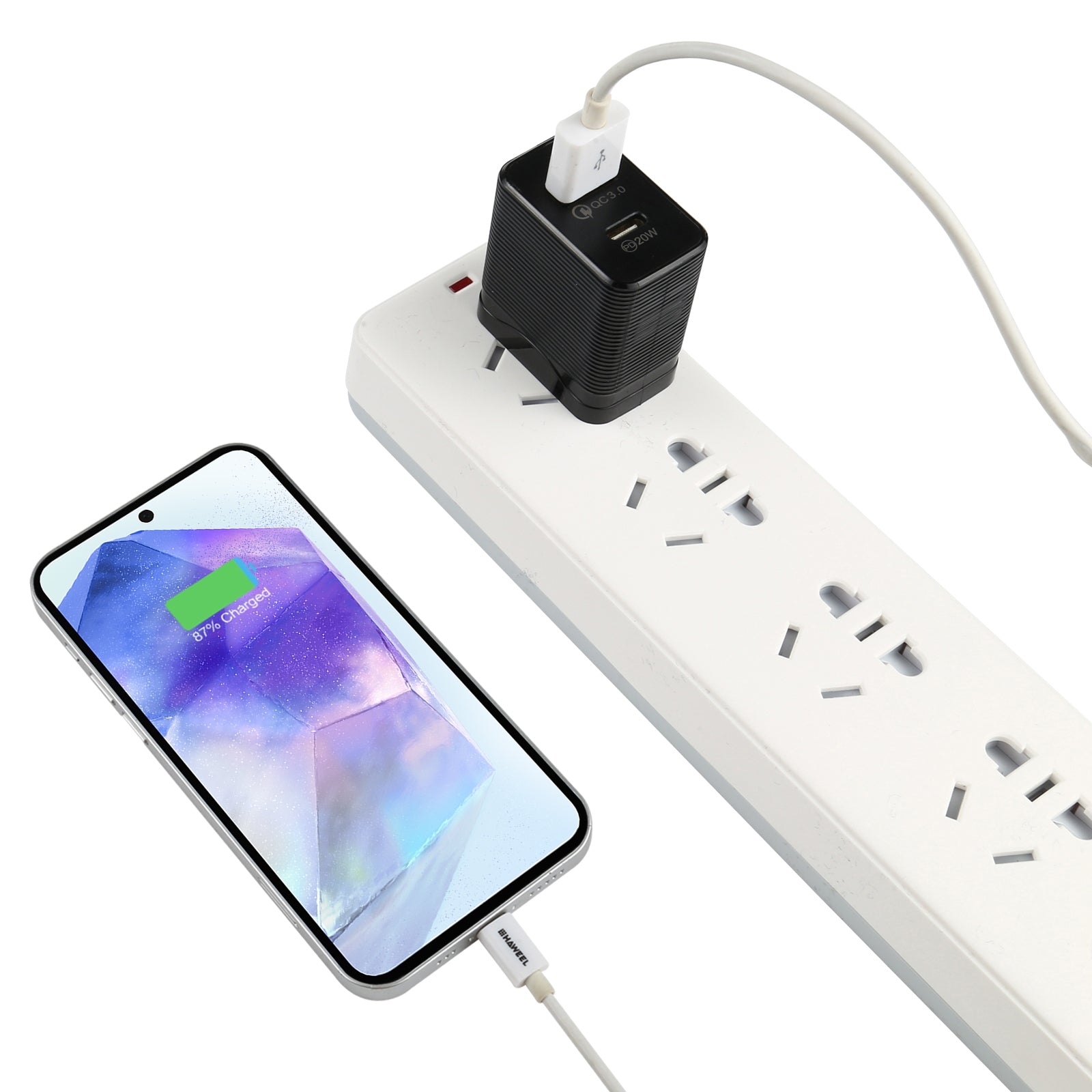 LZ-728 QC 3.0 USB + PD 20W USB-C / Type-C Fast Travel Charger, US Plug (Black)