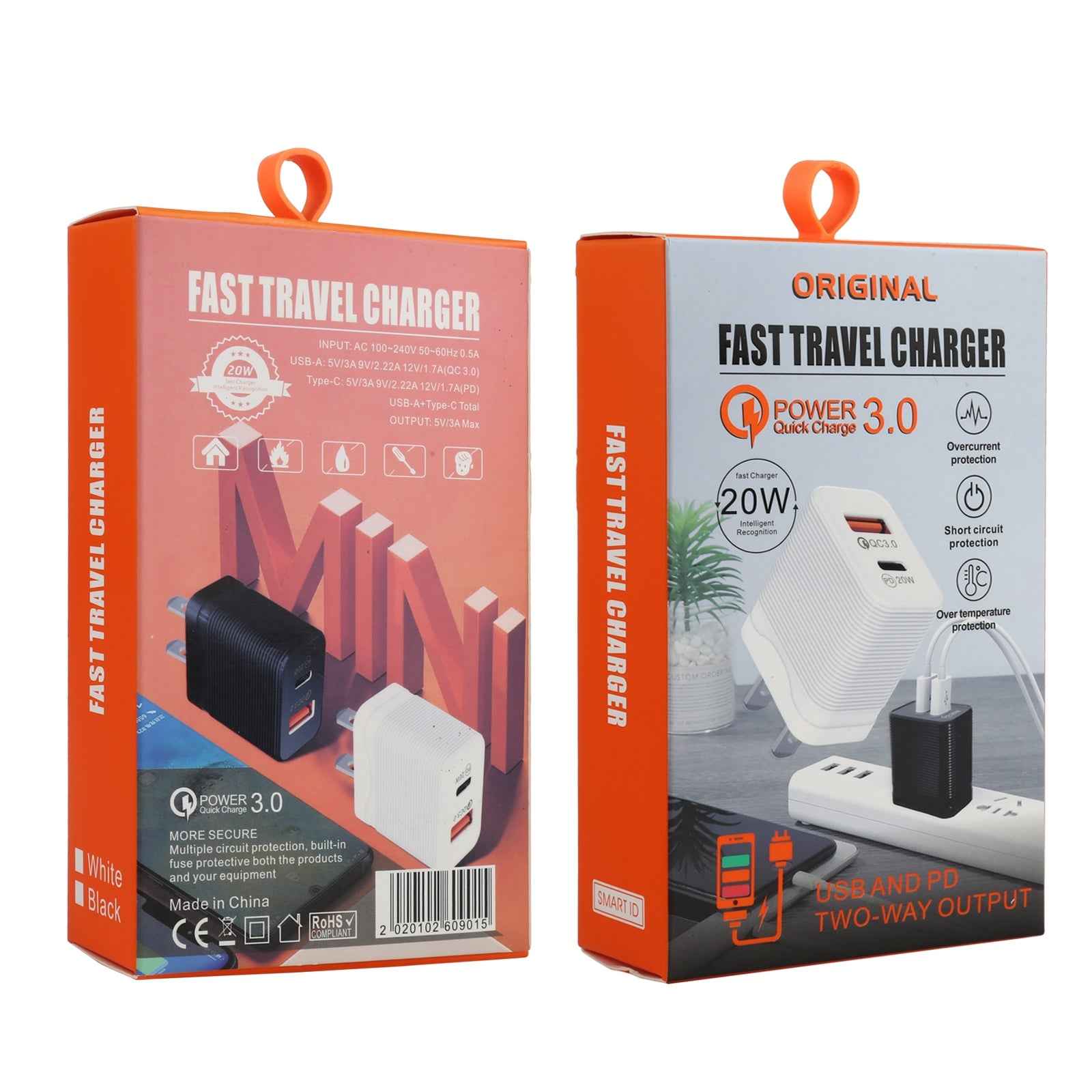 Uniqbuy For LZ-728 QC 3.0 USB + PD 20W USB-C / Type-C Fast Travel Charger, US Plug(White)