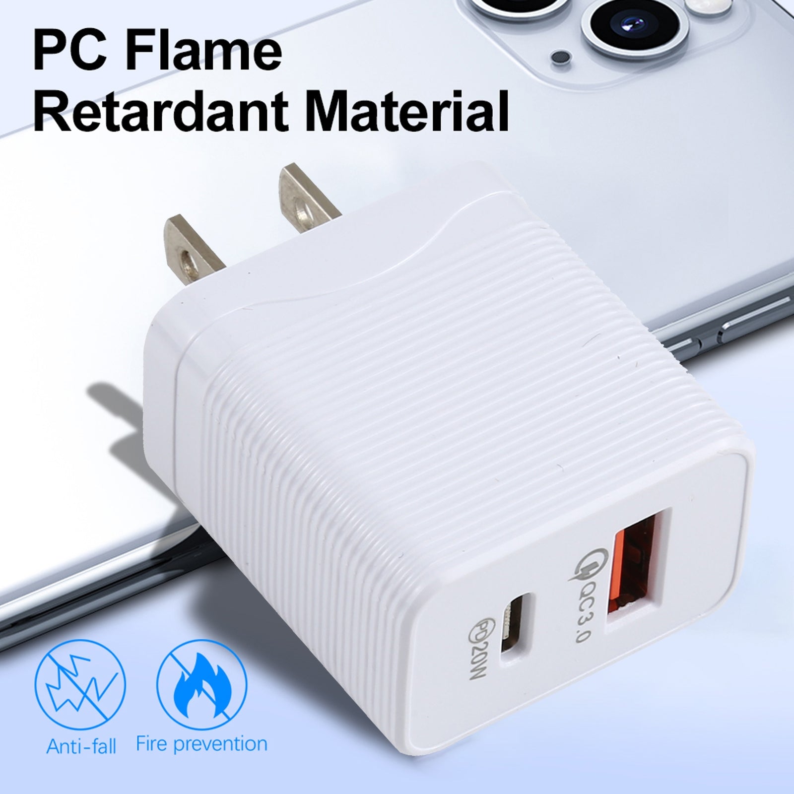 LZ-728 QC 3.0 USB + PD 20W USB-C / Type-C Fast Travel Charger, US Plug(White)