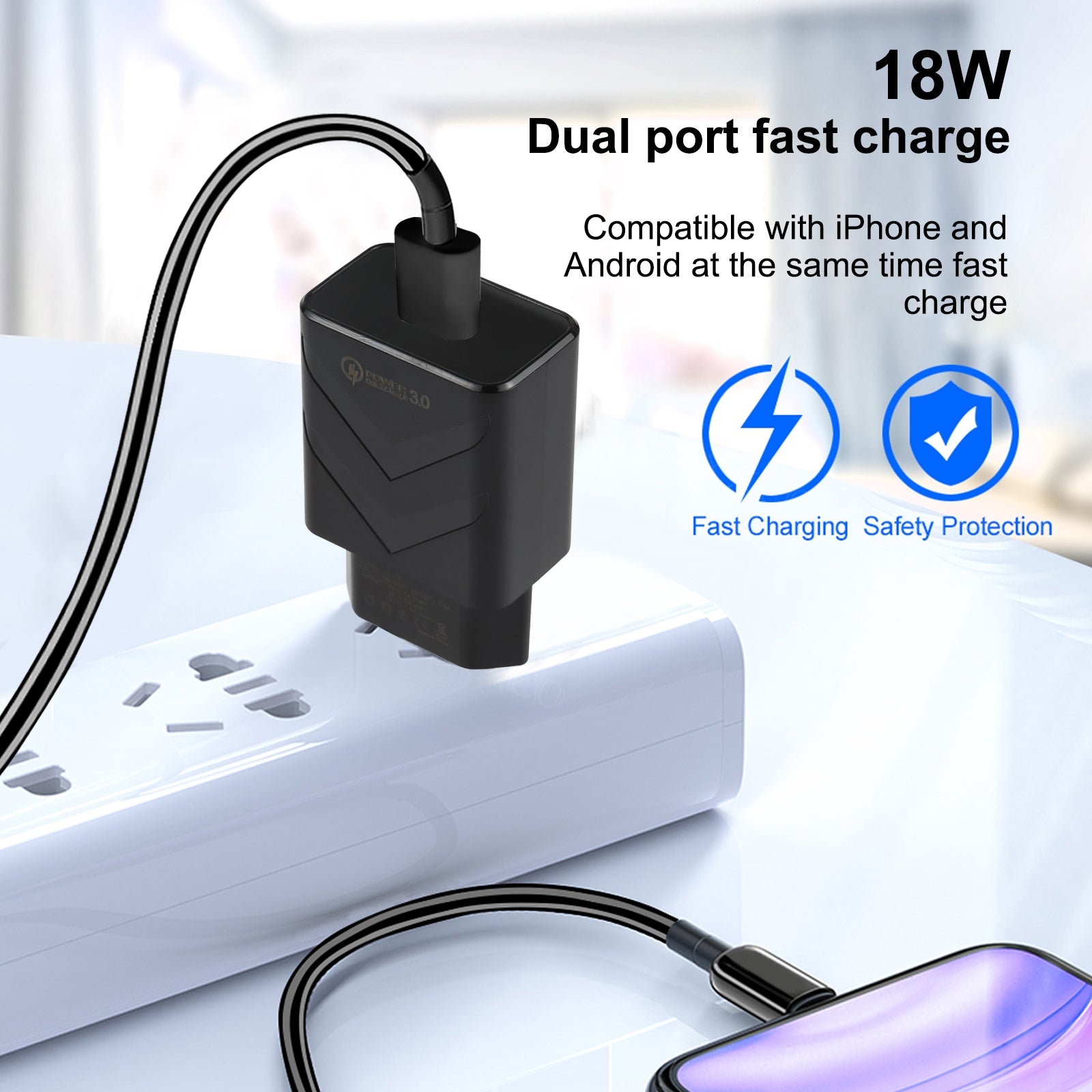 LZ-715 18W QC3.0 USB Single Port Fast Travel Charger, EU Plug(Black)