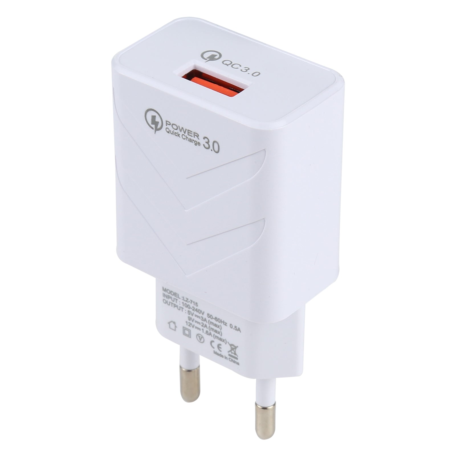 LZ-715 18W QC3.0 USB Single Port Fast Travel Charger, EU Plug (White)