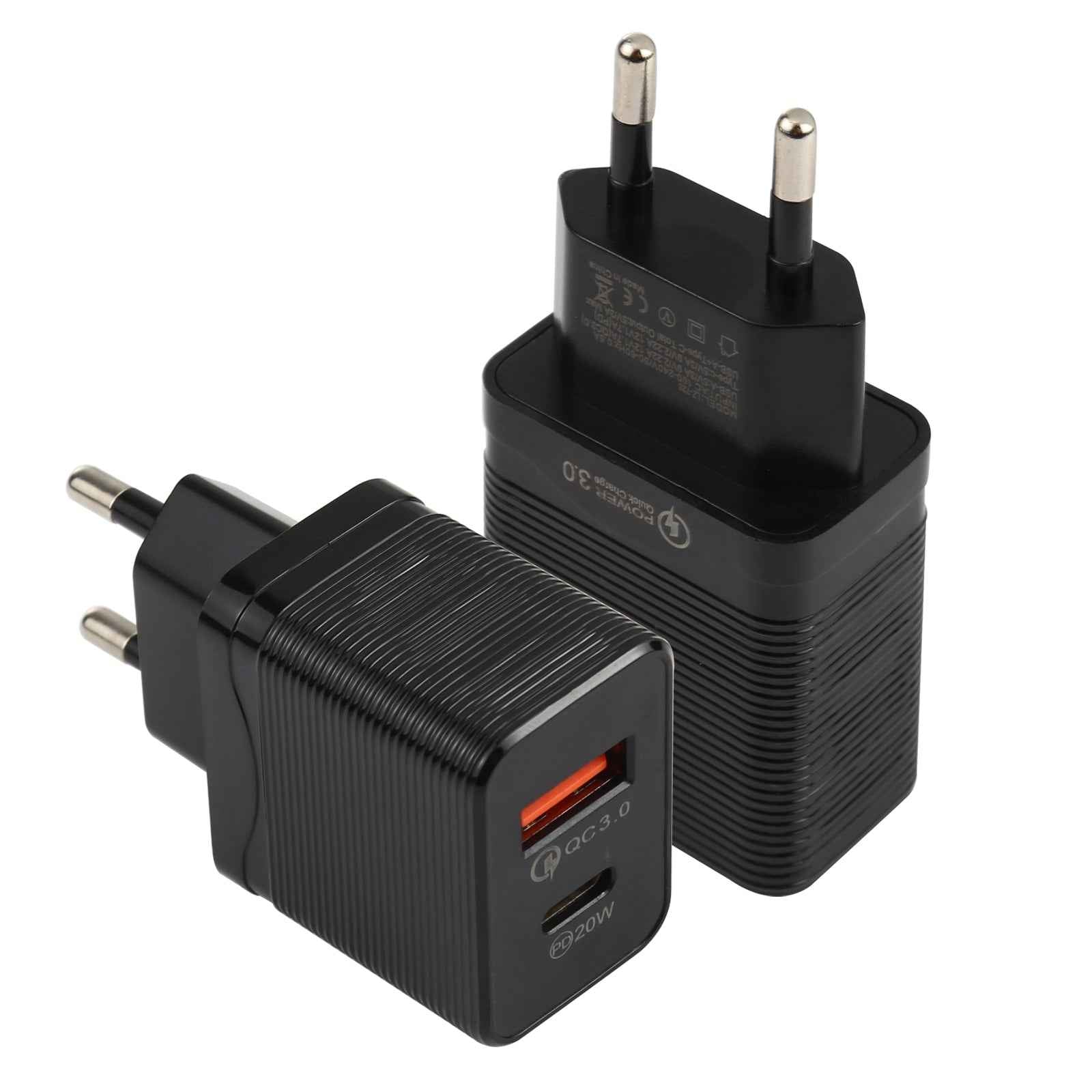 Uniqbuy For LZ-728 QC 3.0 USB + PD 20W USB-C / Type-C Fast Travel Charger, EU Plug(Black)