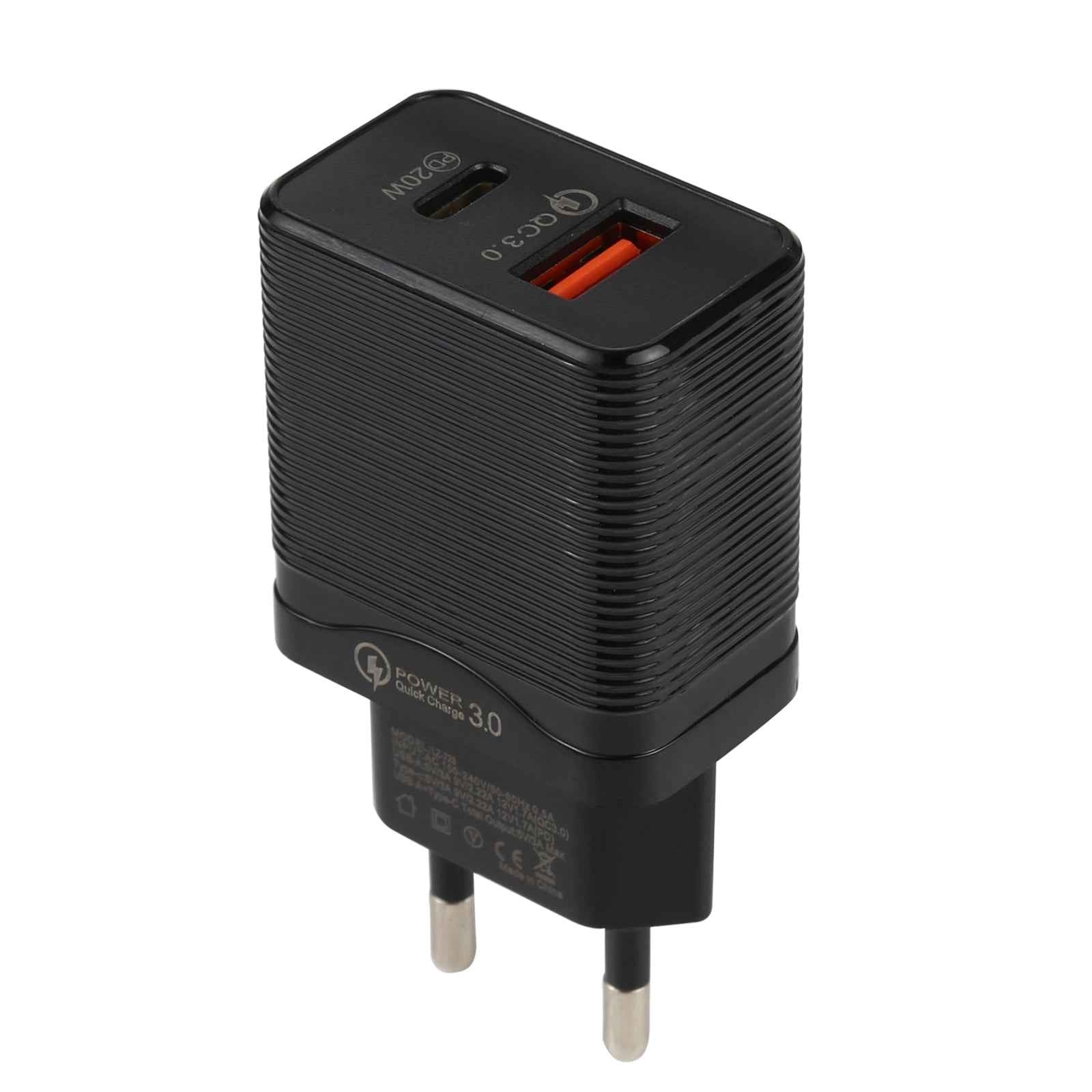 Uniqbuy For LZ-728 QC 3.0 USB + PD 20W USB-C / Type-C Fast Travel Charger, EU Plug(Black)