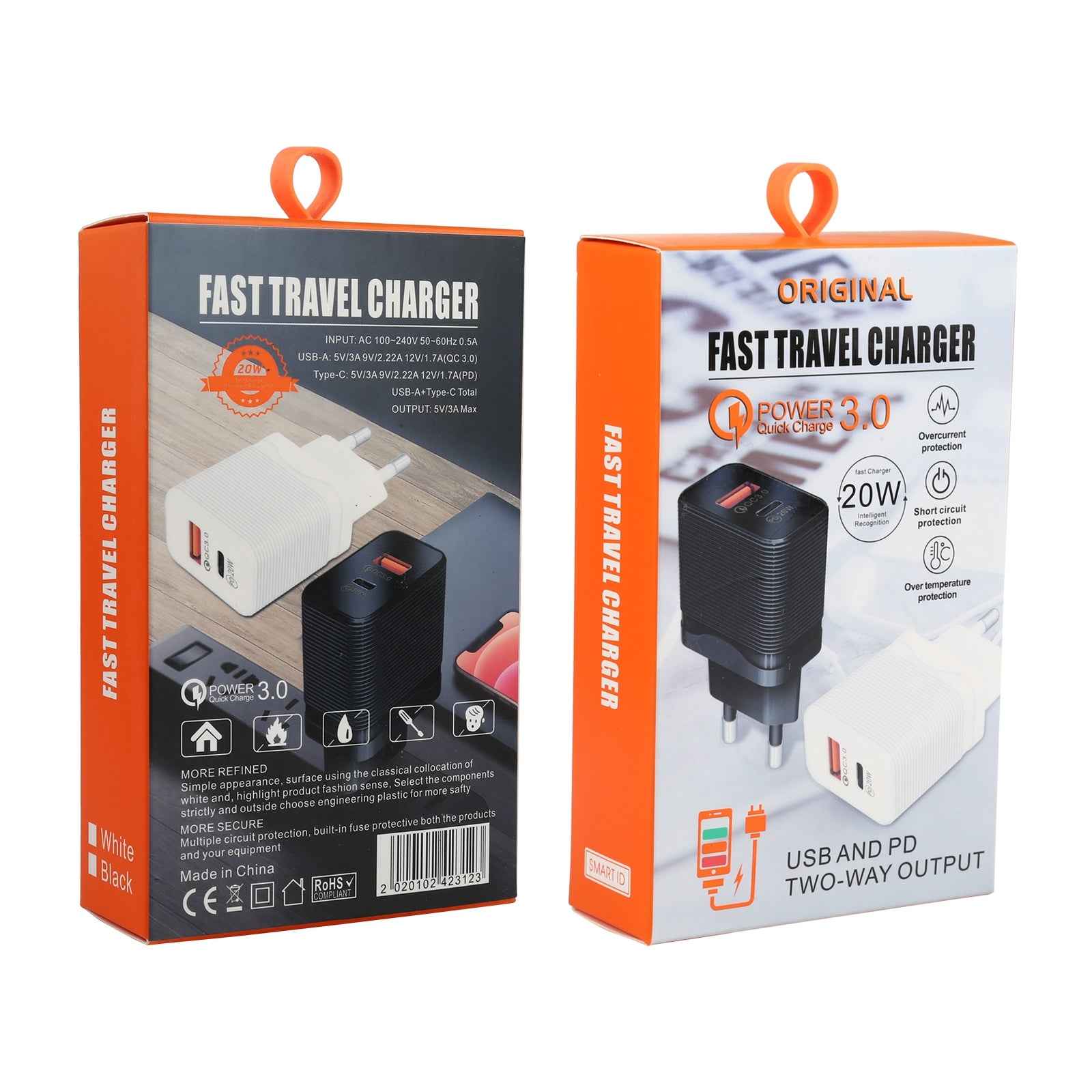 Uniqbuy For LZ-728 QC 3.0 USB + PD 20W USB-C / Type-C Fast Travel Charger, EU Plug(Black)